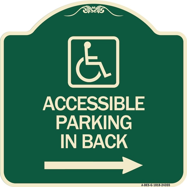 Accessible Parking on Right Arrow W/ Graphic Heavy-Gauge Aluminum Sign, 18" x 18", G-1818-24355